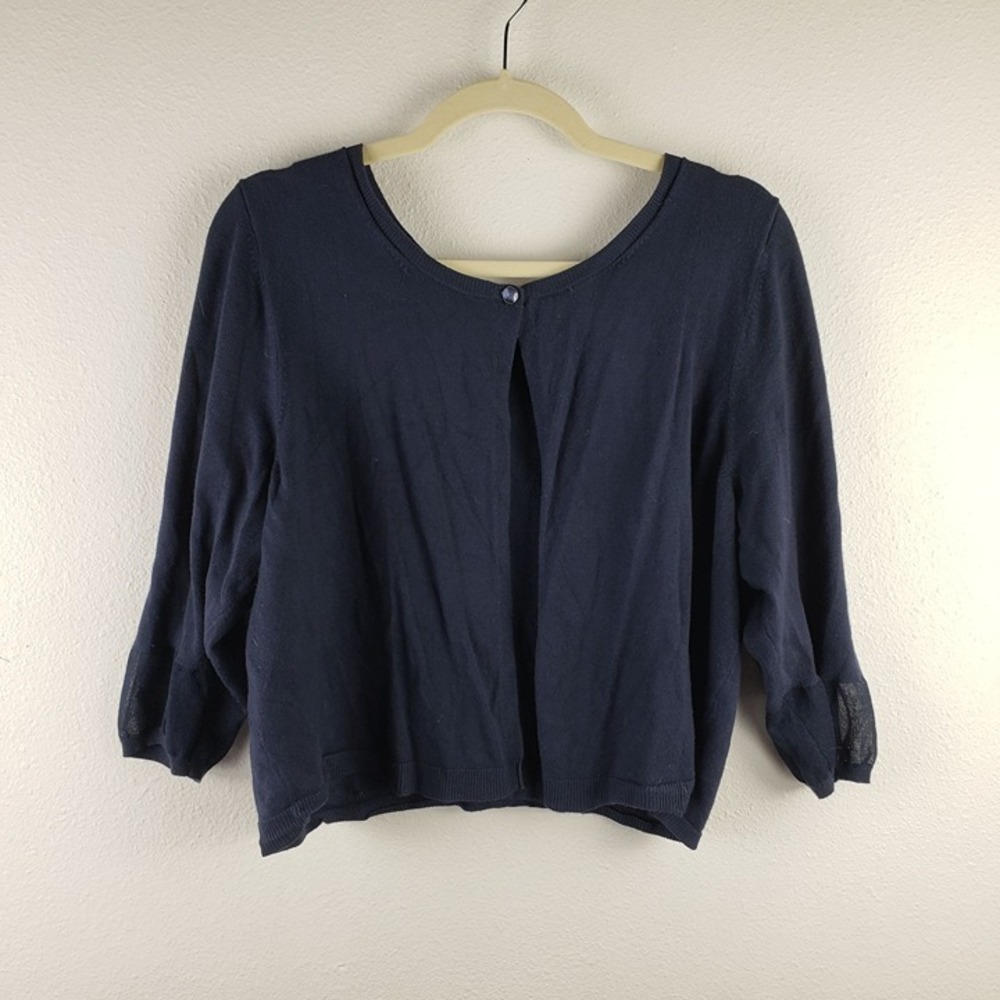 Lane Bryant Women's Size 22/24 Top Button Cardigan Dark Blue With Mesh Sleeve
